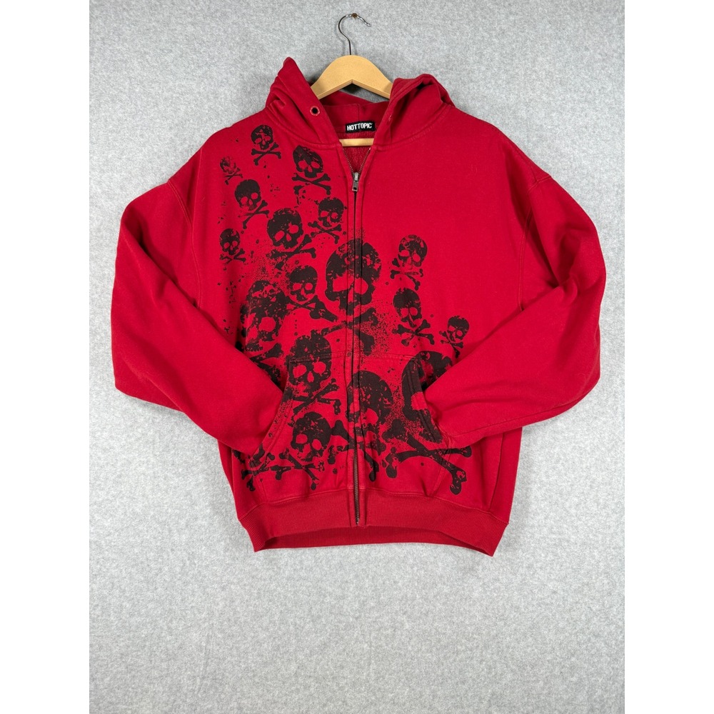 Hot Topic XS Zip Hoodie Emo Mall Goth Cotton Skull Graphic Print
